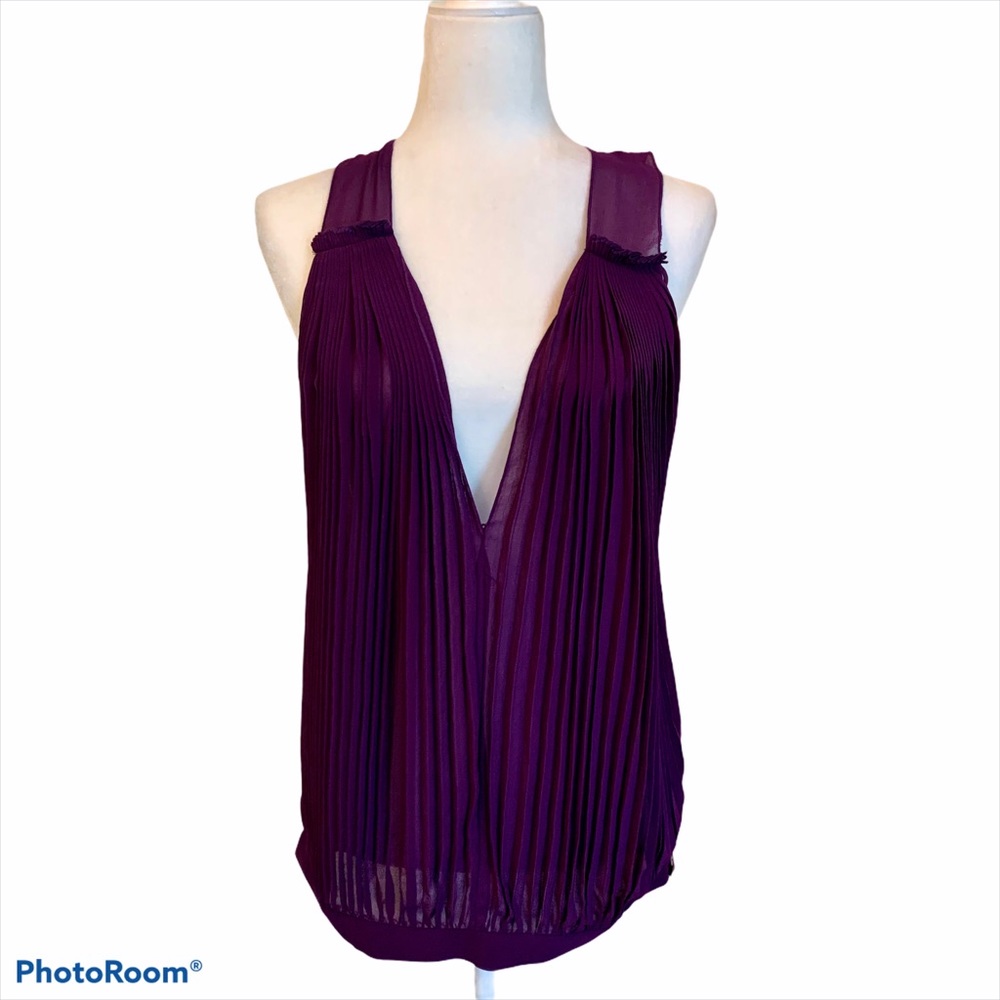 Tate Purple Pleated Sleeveless Tie Back Blouse S